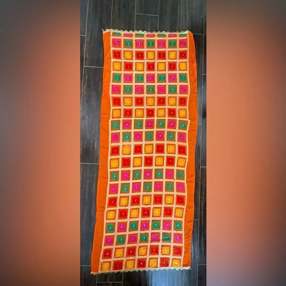 TRADITIONAL INDIAN MIRRORWORK DUPATTA / FESTIVE STOLE – MULTICOLOR PATCHWORK